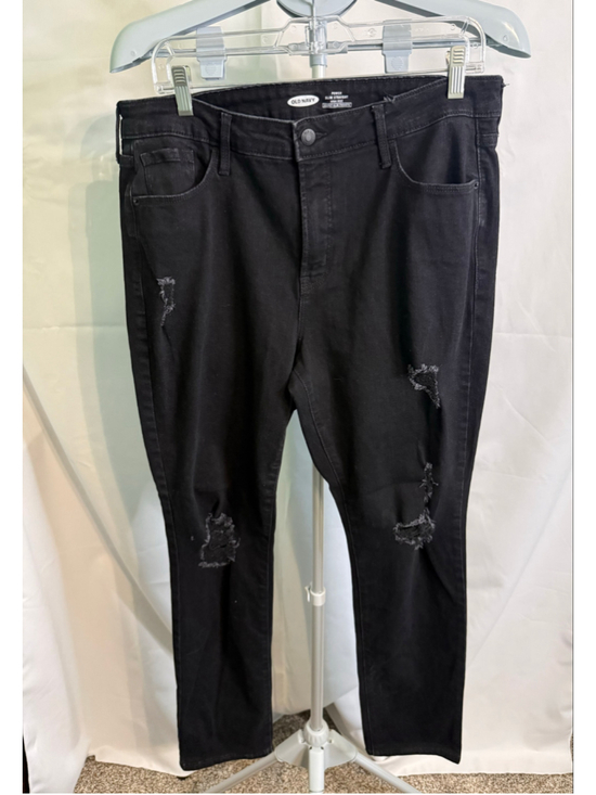 Old Navy Denim - Women's Old Navy Black Distressed Power Slim Straight High Rise Jeans Size 14